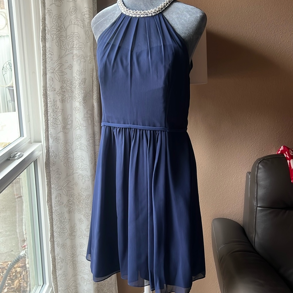 Prom Homecoming Bridesmaids Navy Blue Dress Size 12 but fits more like a 9